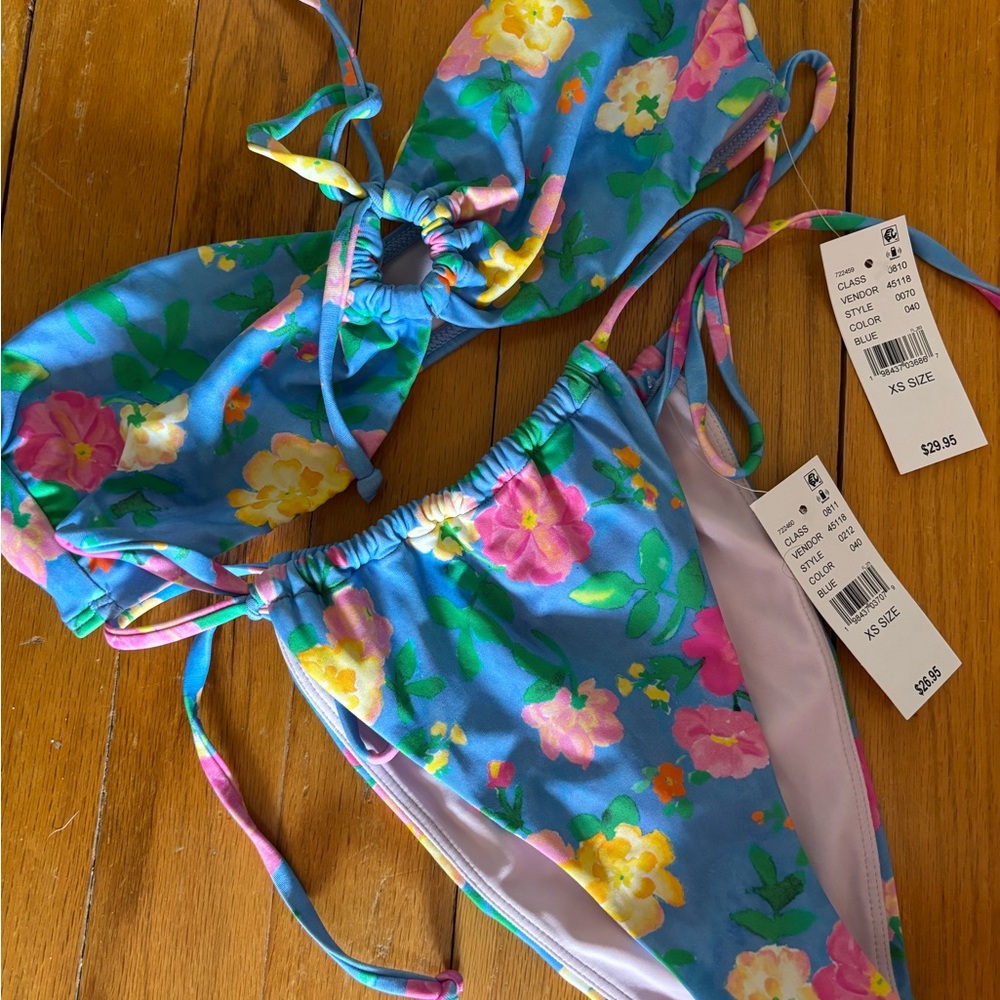 PacSun Kids Floral Bikini in Blue with Pink & Yellow Flowers